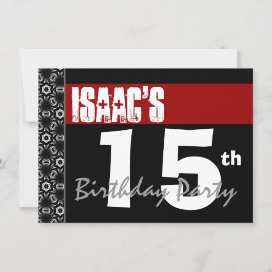 15歳の誕生日パーテモダンィー赤と白 招待状 (正面)