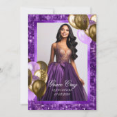 15歳の誕生日パープルとゴールドの招待状 招待状 (正面)