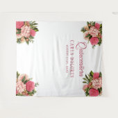 15歳の誕生日ピンクの花の写真ブース背景 タペストリー (正面(横))