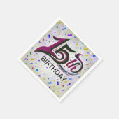 15歳の誕生日メッセージ パーティーのコンフェッティ付き スタンダードカクテルナプキン (角)