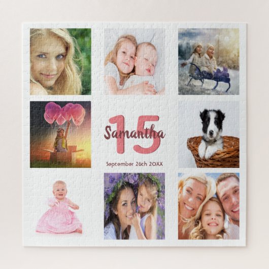 15歳の誕生日写真付きの女の子の白 ジグソーパズル (縦)