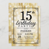 15歳の誕生日招待状 ゴールドグリッター 招待状 (正面/裏面)