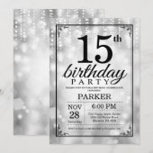 15歳の誕生日招待状 シルバーグリッター 招待状 (正面/裏面)