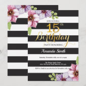 15歳の誕生日招待状 ティーン フラワーデザイン 招待状 (正面/裏面)