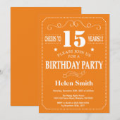 15歳の誕生日招待状 バーガンディ オレンジ ホワイト 招待状 (正面/裏面)