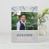 15歳の誕生日招待状 メンズ コンフェッティ フォト ネイビー 招待状 (スタンド正面)