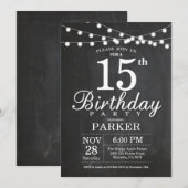 15歳の誕生日招待状 黒板ストリングライト 招待状 (正面/裏面)