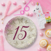 15歳の誕生日用きらめくピンク ペーパープレート (パーティー)