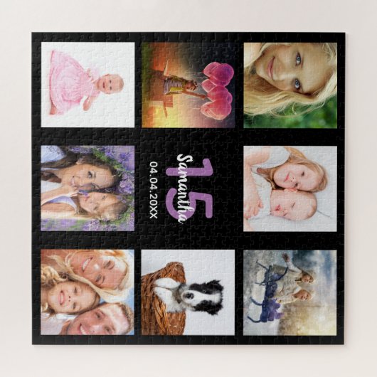 15歳の誕生日15フォトコラージガールブラック ジグソーパズル (横)