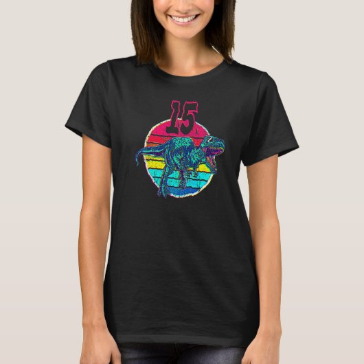 15歳の誕生日 お父さんとティラノサウルス お揃いマット Tシャツ (正面)