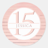 15歳の誕生日（またはその他）ピンクゴールドストライプ ラウンドシール (正面)