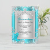 15歳の誕生日 ウィンター ワンダーランド ティール アクア 招待状 (スタンド正面)