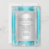 15歳の誕生日 ウィンター ワンダーランド ティール アクア 招待状 (裏面)