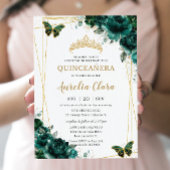 15歳の誕生日 エメラルドグリーンの花と蝶のティアラ 招待状