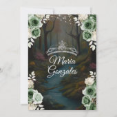 15歳の誕生日 エメラルドグリーンの魔法の森の花 招待状 (裏面)