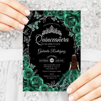 15歳の誕生日 エメラルドグリーン シルバー ブラック 招待状