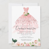 15歳の誕生日 エレガントな花のドレスの招待状 招待状 (正面)