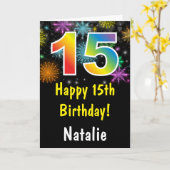 15歳の誕生日 カラフルな虹の花火のカード カード (黄色い花)