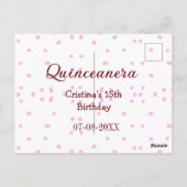 15歳の誕生日 キュイーンセニェーラ 名前 ピンクのドット ポストカード (裏面)