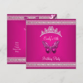 15歳の誕生日 キュイーンセネラ フューシャピンクの蝶のティアラ 招待状 (正面/裏面)