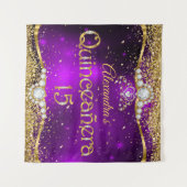 15歳の誕生日 キュンセアニエラ パープル ゴールド コンフェッティ タペストリー (正面(横))