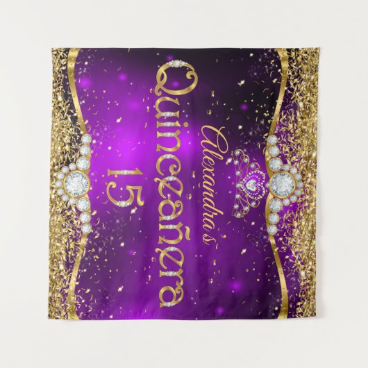15歳の誕生日 キュンセアニエラ パープル ゴールド コンフェッティ タペストリー (正面(横))