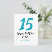 15歳の誕生日 キンセナ 追加 日付 年 青 テンプレート ポストカード (スタンド正面)