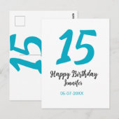 15歳の誕生日 キンセナ 追加 日付 年 青 テンプレート ポストカード (正面/裏面)
