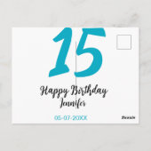 15歳の誕生日 キンセナ 追加 日付 年 青 テンプレート ポストカード (裏面)