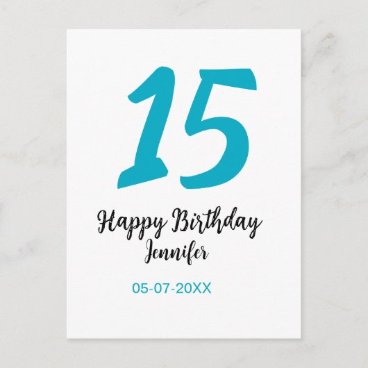 15歳の誕生日 キンセナ 追加 日付 年 青 テンプレート ポストカード (正面)