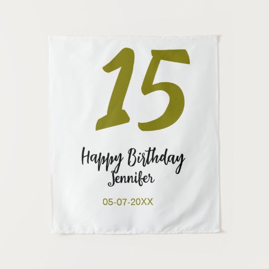 15歳の誕生日 キンセネラ 追加 日付 年 金色 タペストリー (正面)