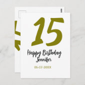 15歳の誕生日 キンセネラ 追加 日付 年 金色 ポストカード (正面/裏面)