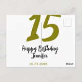 15歳の誕生日 キンセネラ 追加 日付 年 金色 ポストカード (裏面)