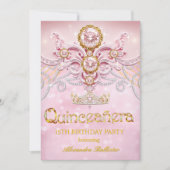 15歳の誕生日 クイーンセニョーラ エキゾチック ライトピンク ゴールド 招待状 (正面)