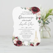 15歳の誕生日 クイーンセニョーラ ワインレッド ブラッシュ フラワーパリ エッフェル塔 招待状 (スタンド正面)