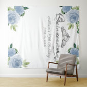 15歳の誕生日 シルバーフォイルのティアラ 青い花の背景 タペストリー (インサイチュ(横))