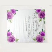 15歳の誕生日 シルバー ティアラ 紫の花の背景 タペストリー (正面(横))