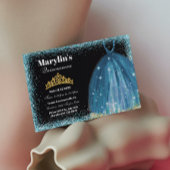 15歳の誕生日　ターコイズグリッター　ボールガウン 招待状