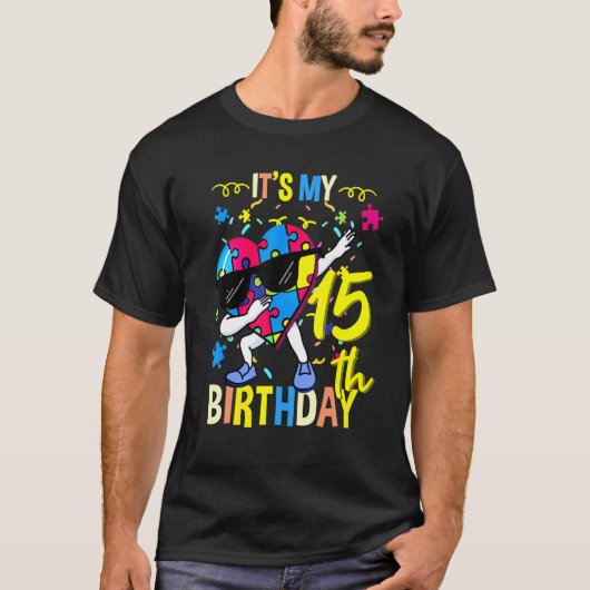 15歳の誕生日 ダビング 自閉症 パズル Tシャツ (正面)