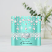 15歳の誕生日 ティール シルバー ハート ダイヤモンド 招待状 (スタンド正面)