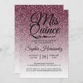 15歳の誕生日 パープルグリッター クイーンセニョーラ 招待状 (正面/裏面)