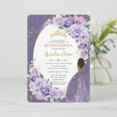 15歳の誕生日 パープル ライラック 花柄 ブラウン プリンセス 招待状 (スタンド正面)