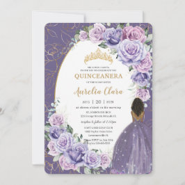 15歳の誕生日 パープル ライラック 花柄 ブラウン プリンセス 招待状