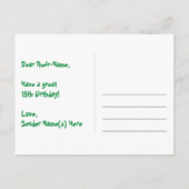 15歳の誕生日:ピンクのストライプとハート、レインボー15 ポストカード (裏面)