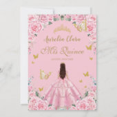 15歳の誕生日 ピンクのバラの花の少女 ヴィンテージ ゴールド 招待状 (裏面)