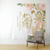 15歳の誕生日 ピンクの蝶 花の背景 タペストリー (インサイチュ(横))