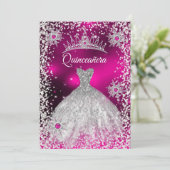 15歳の誕生日 プリンセス ティアラ ドレス ピンク 冬の雪の結晶 招待状 (スタンド正面)