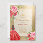 15歳の誕生日 プリンセス 赤 花の招待状 招待状 (正面)