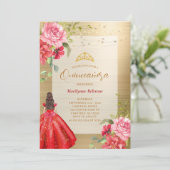 15歳の誕生日 プリンセス 赤 花の招待状 招待状 (スタンド正面)