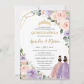 15歳の誕生日 リラックマ ブルッシュ フラワーローズゴールド ツインズ 招待状 (正面)